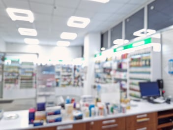 pharmacy with shelves and medications